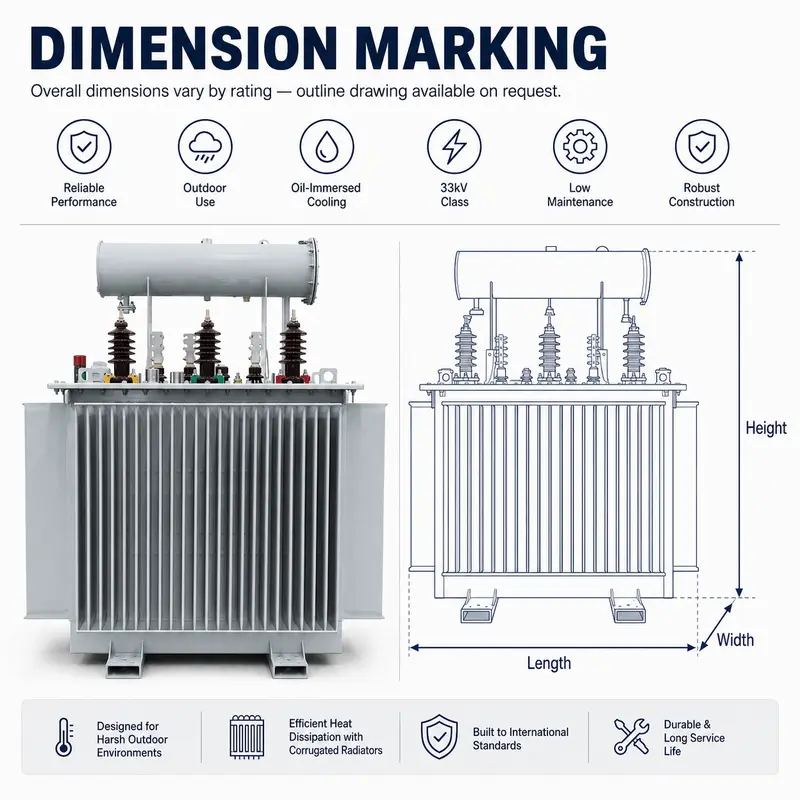 33kV 1250kVA & 1600kVA Three-Phase Outdoor Oil-Immersed Power Transformer (Copper) — detail 1