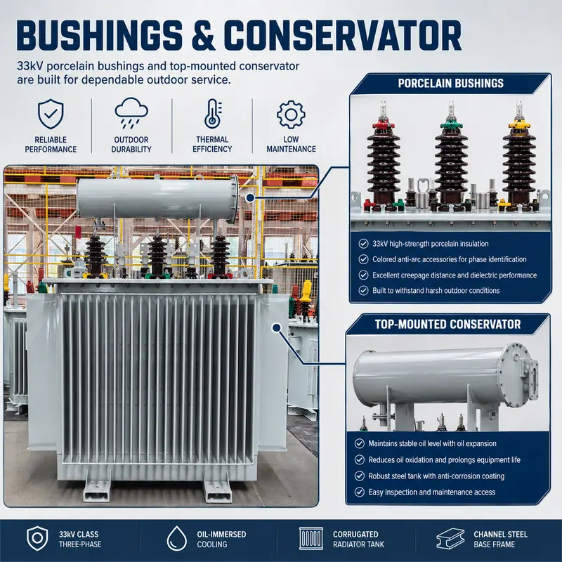 33kV 1250kVA & 1600kVA Three-Phase Outdoor Oil-Immersed Power Transformer (Copper) — detail 3