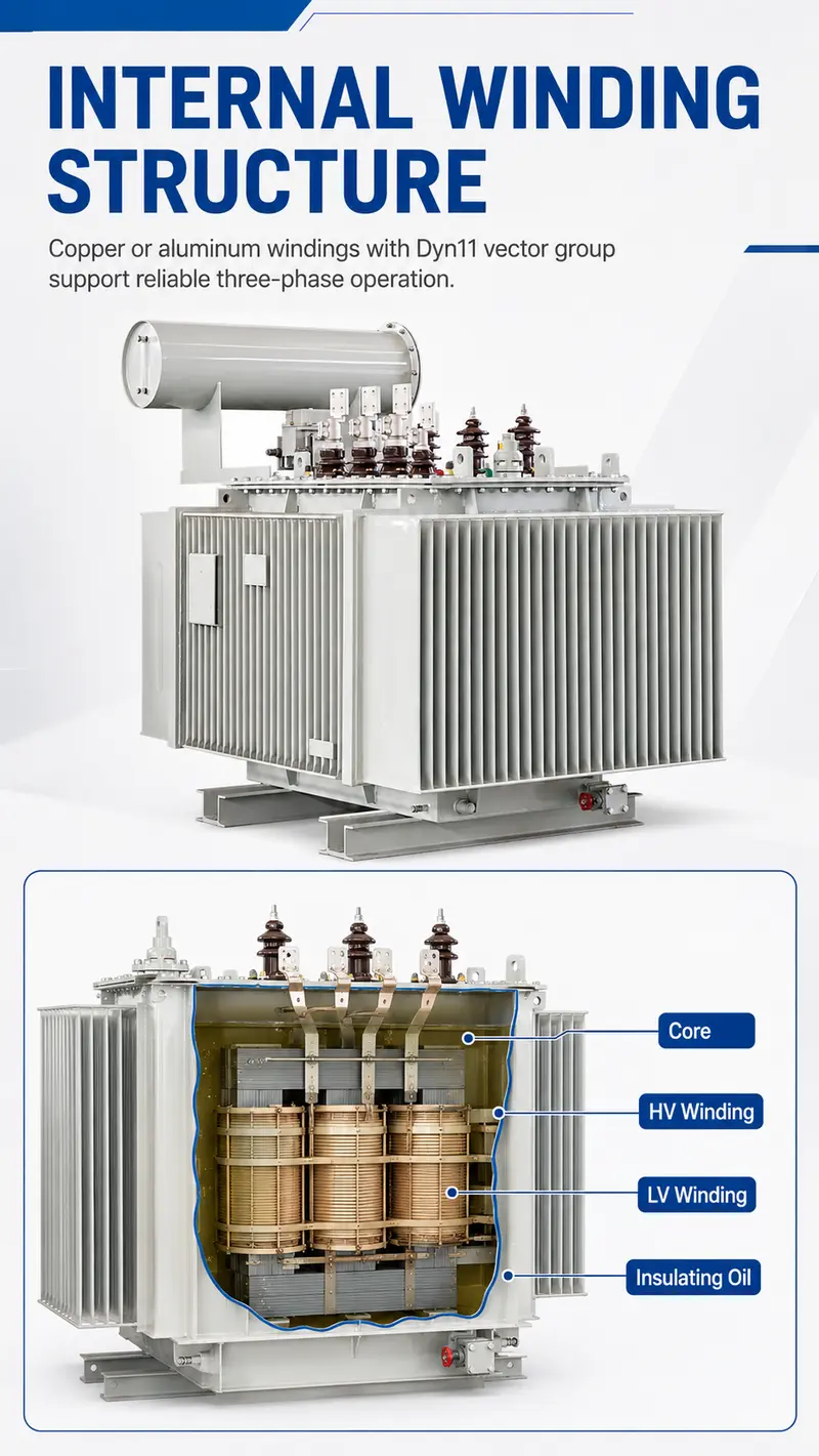 100–2000kVA 33/35kV Three-Phase Oil-Immersed Distribution Transformer — detail 2