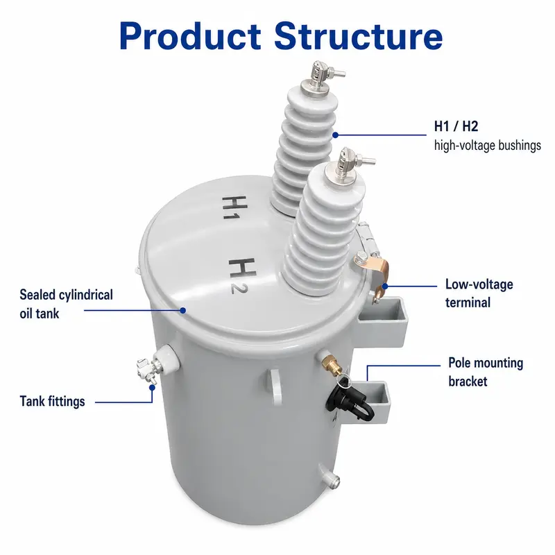 Single-Phase Pole-Mounted Transformer Spanning 15–333 kVA — detail 2