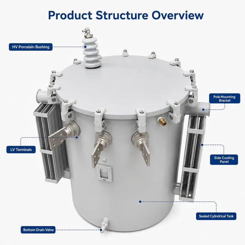IEC 60076 333 kVA Single-Phase Pole-Mounted Oil Transformer — detail 1