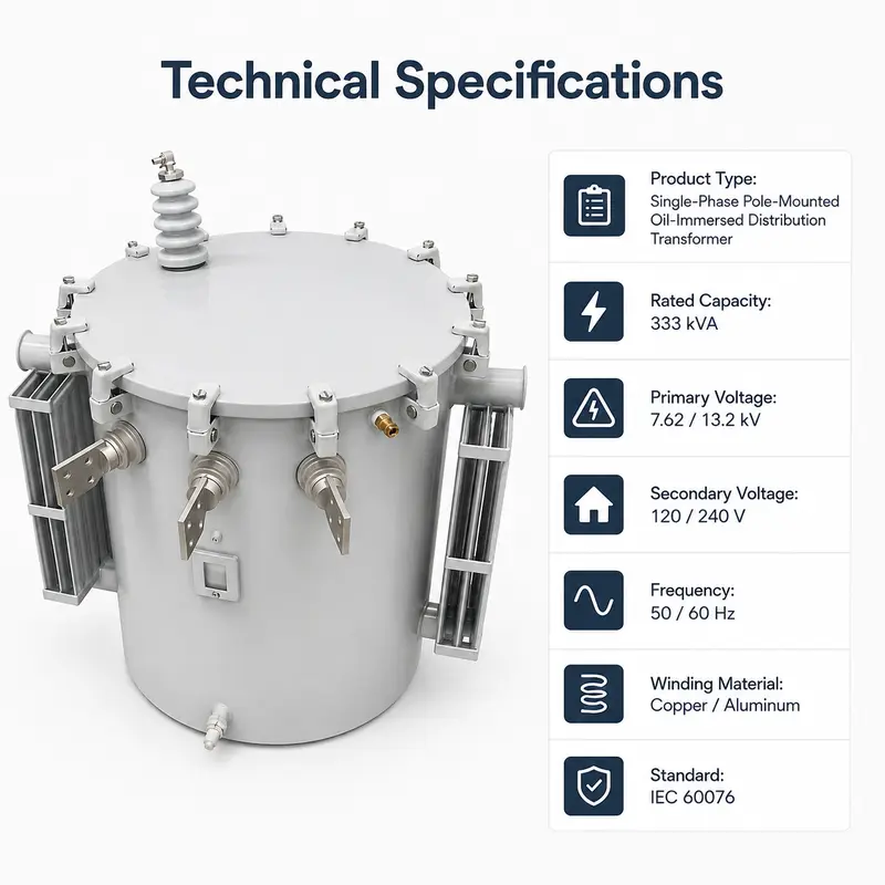 IEC 60076 333 kVA Single-Phase Pole-Mounted Oil Transformer — detail 2