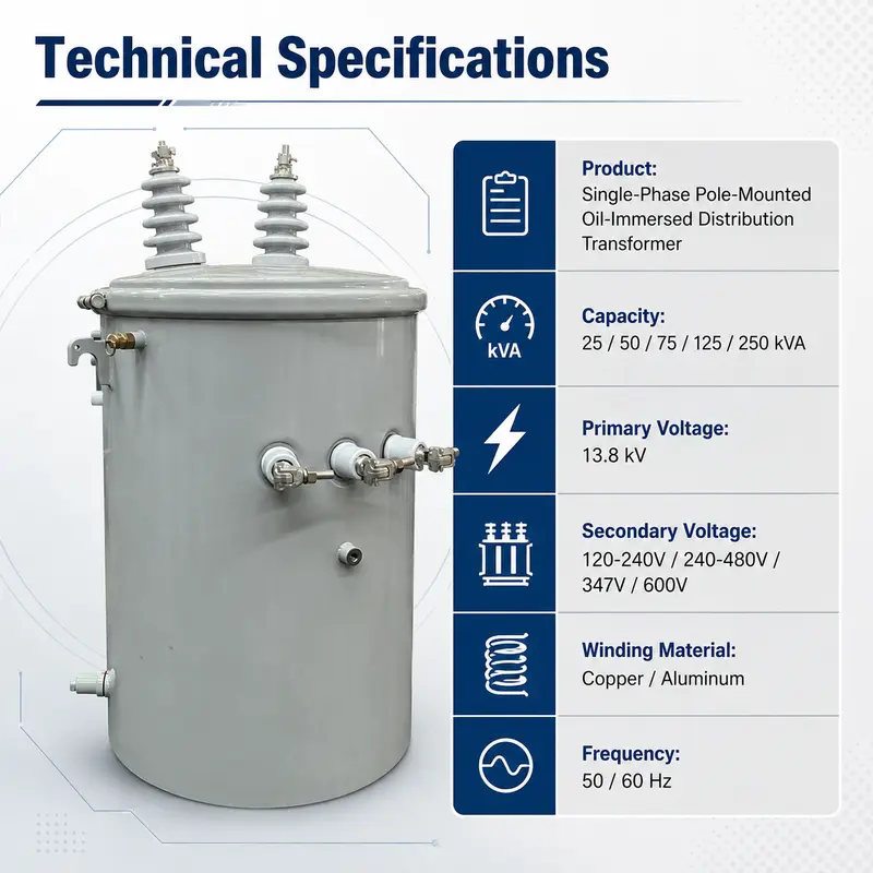 25–250 kVA Single-Phase Oil-Filled Pole-Mounted Transformer — detail 1