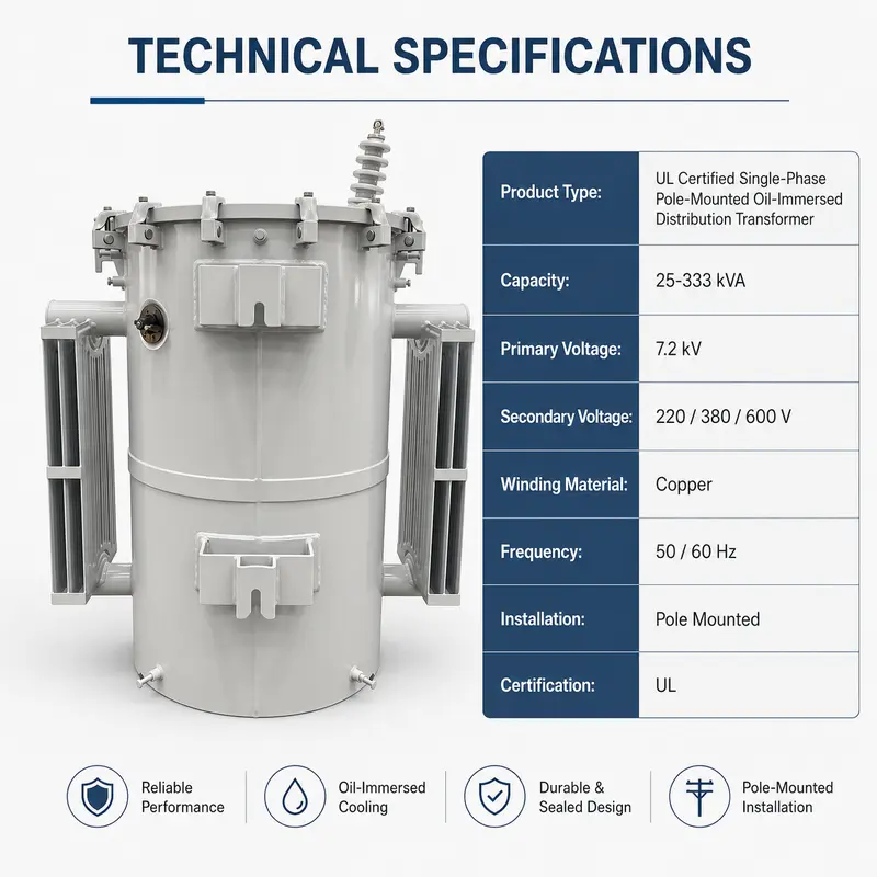 UL-Certified Single-Phase Pole Transformer, 25 to 333 kVA — detail 2