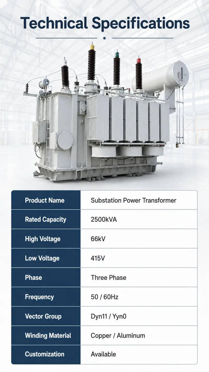 Custom-Built 2500 kVA Power Transformer, 66 kV to 415 V — detail 2